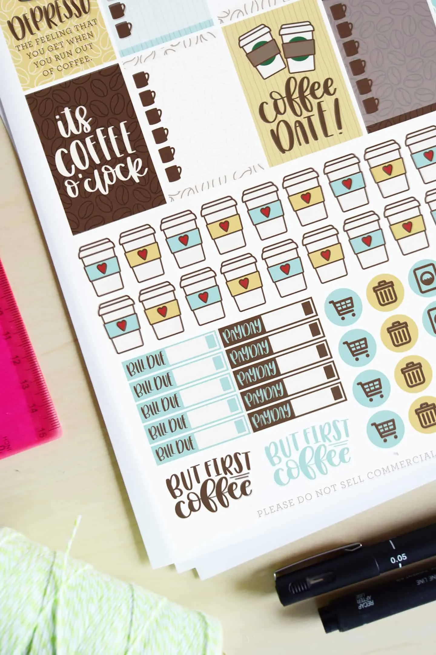 printable coffee stickers for your planner