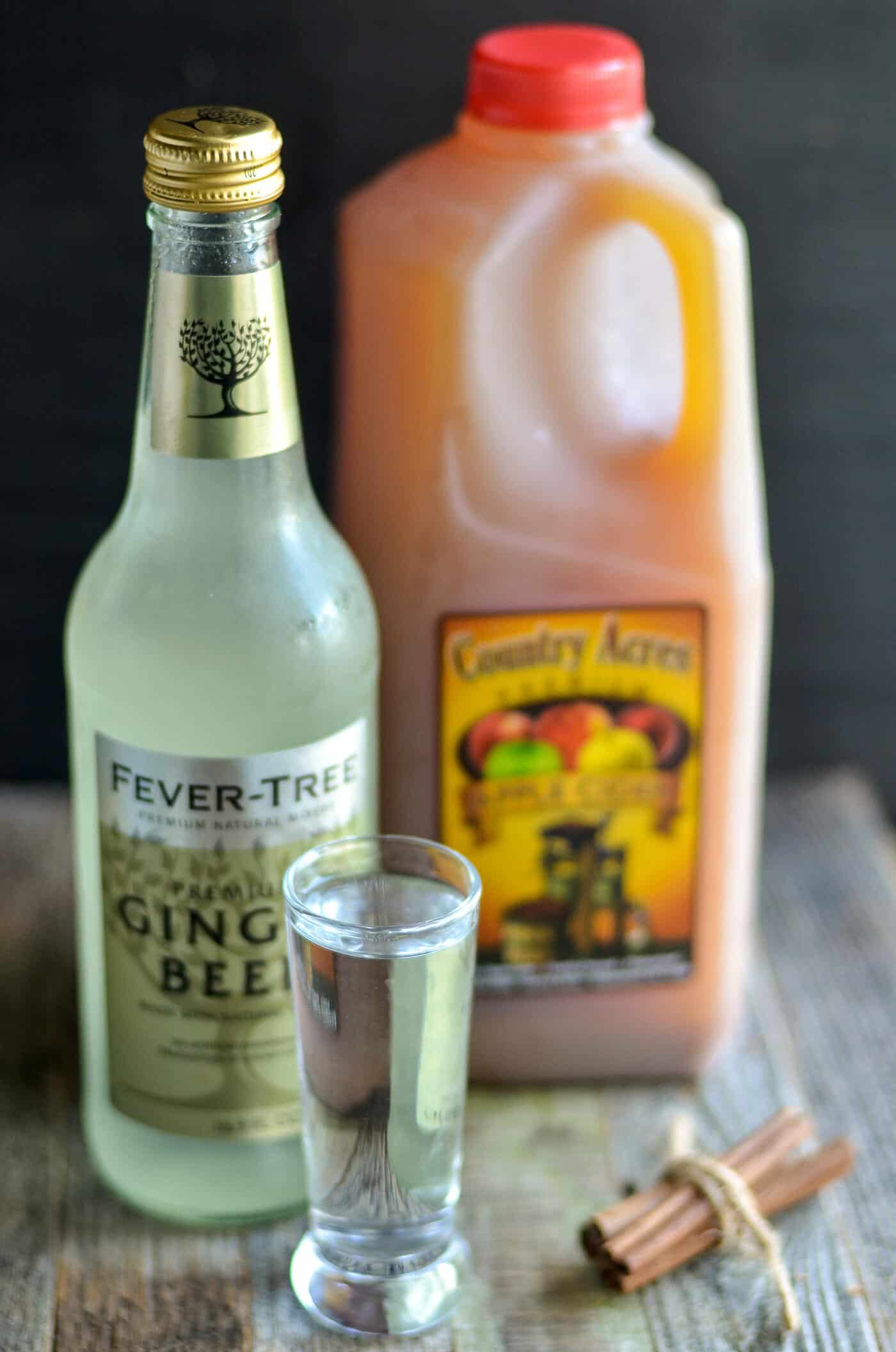 Ingredients to make apple cider cocktail with vodka