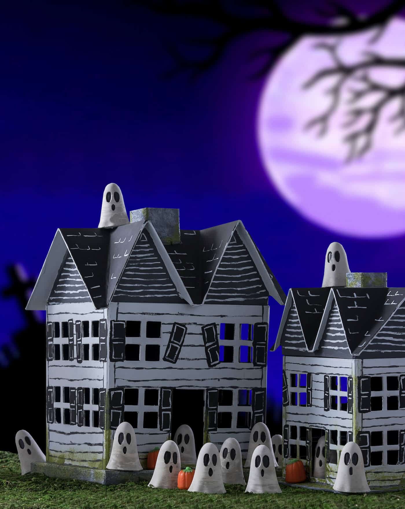 Use Quikcrete, paper mache houses, acrylic paint, and a few other supplies to create a spooky village for Halloween! Kids will love to participate too.
