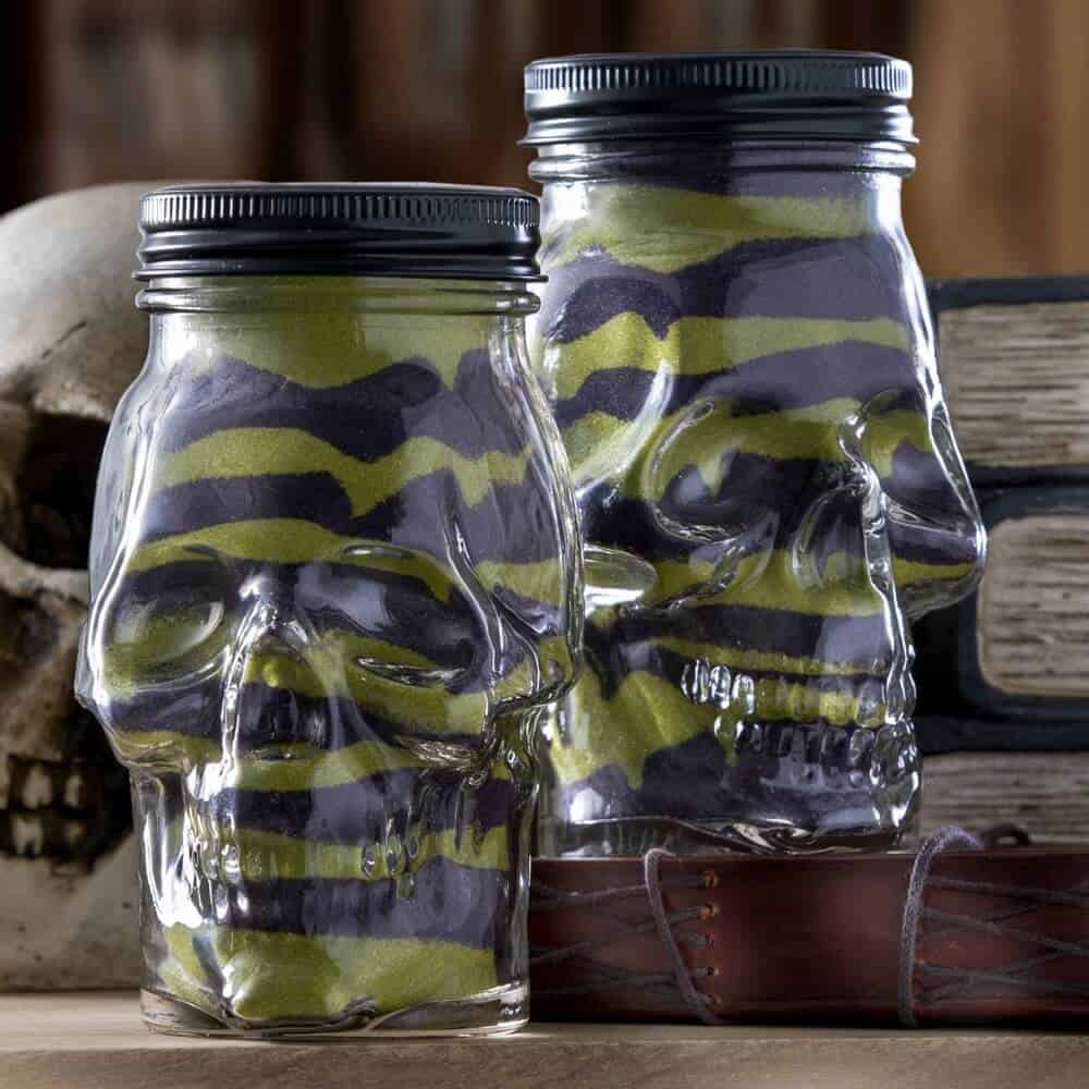 Do you remember sand art from when you were young? Revisit it in this fun Halloween project using skull mason jars! Perfect for holiday decor.