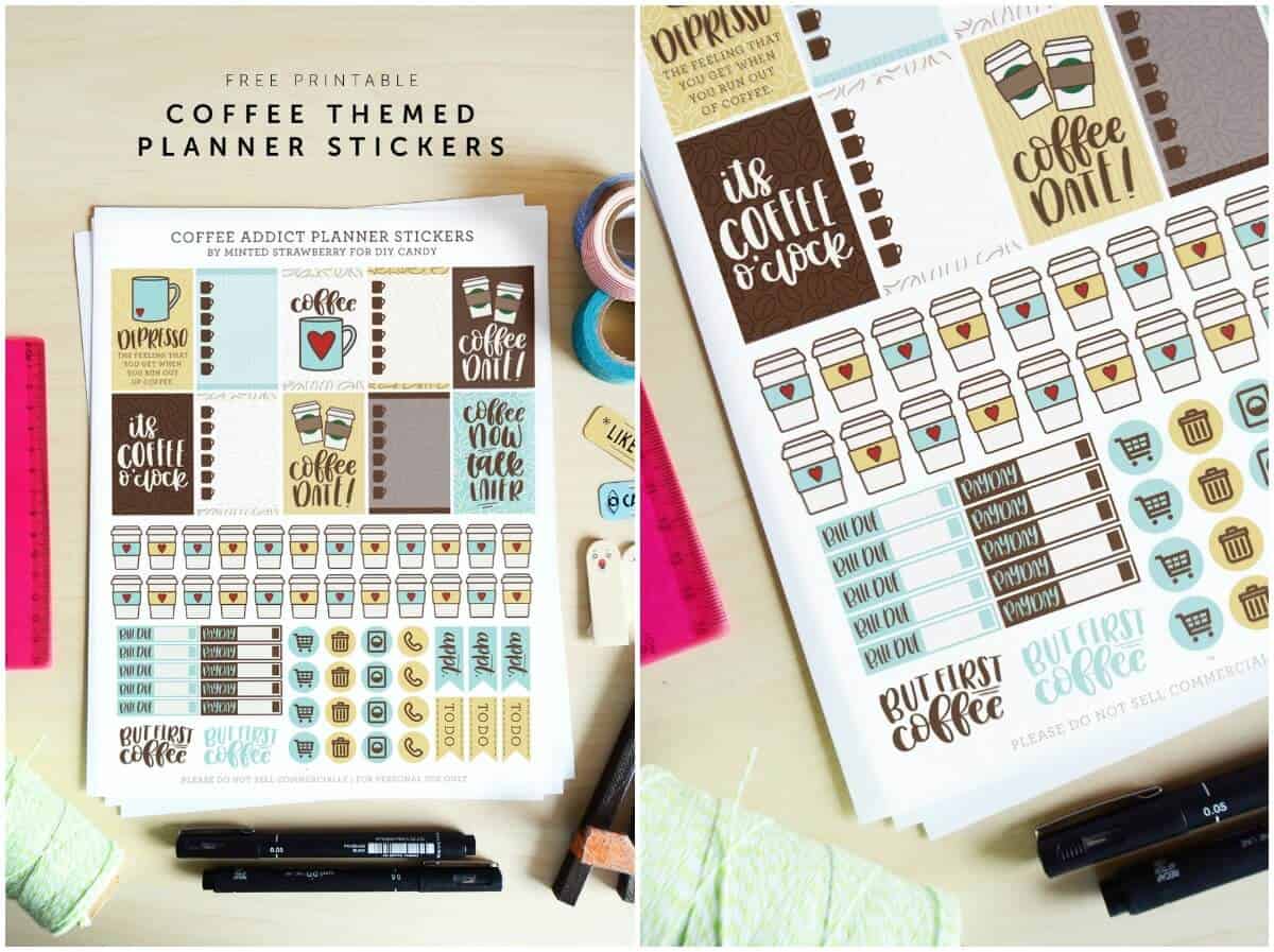 Coffee Themed Printable Planner Stickers DIY Candy