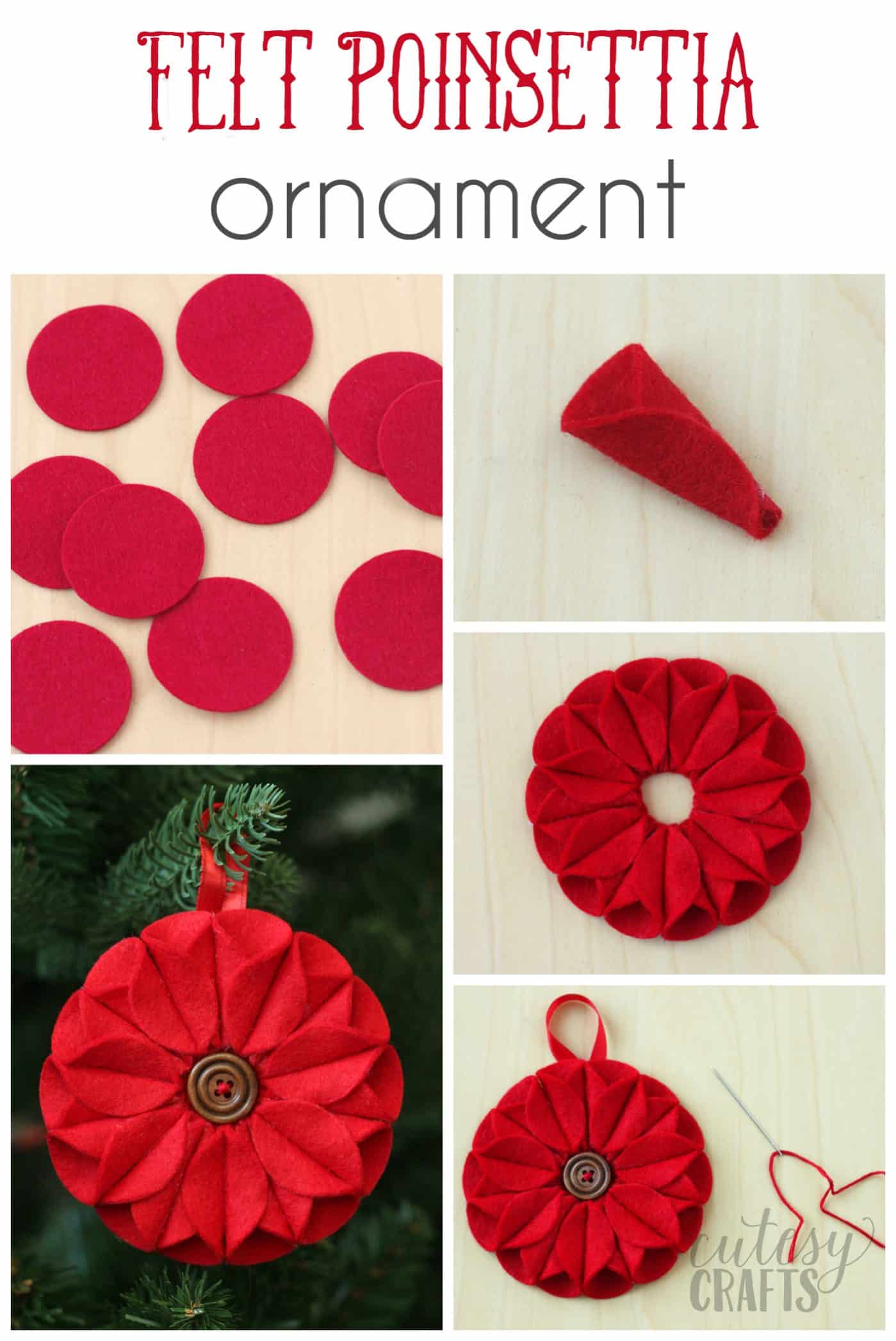 Pretty Poinsettia Felt Christmas Ornament - DIY Candy
