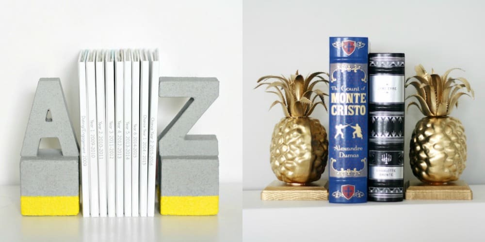 Faux concrete bookends and pineapple bookends