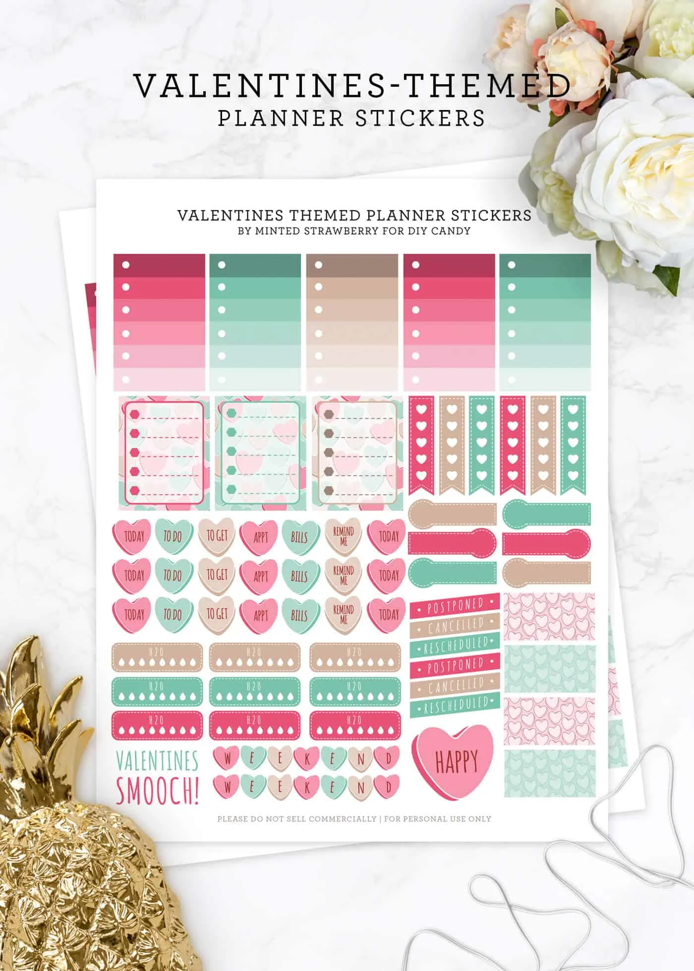 valentines planner stickers with a cute theme free diy candy