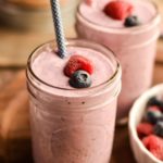 Get a good start in the morning with this delicious mixed berry oatmeal smoothie filled with fiber and protein! You can make it ahead if you like.