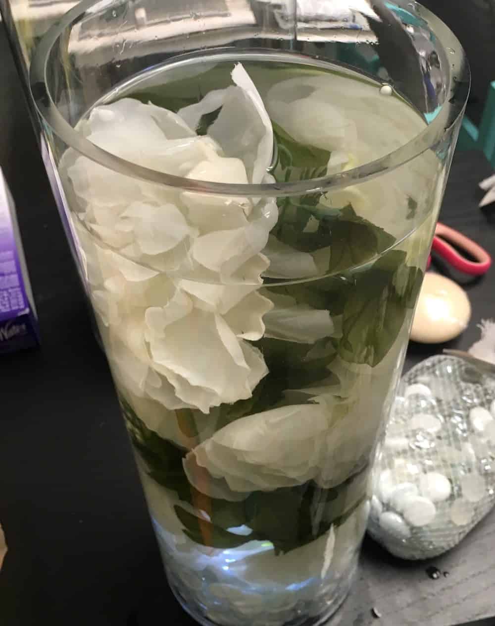Water added to a wedding centerpiece