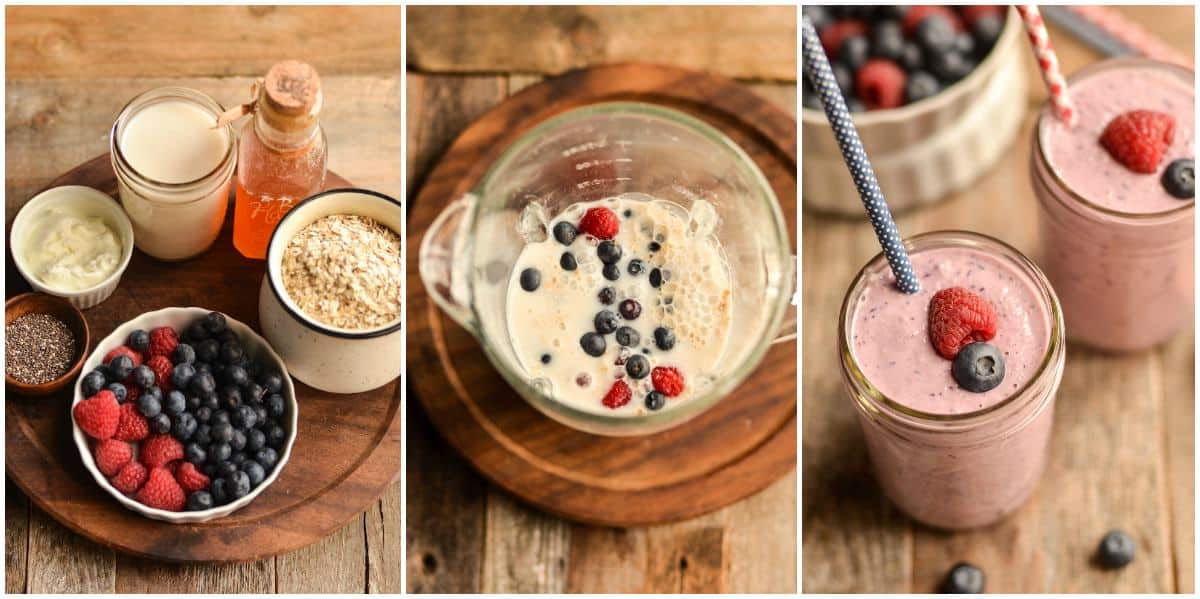 Mixed Berry Oatmeal Smoothie with Chia Seeds