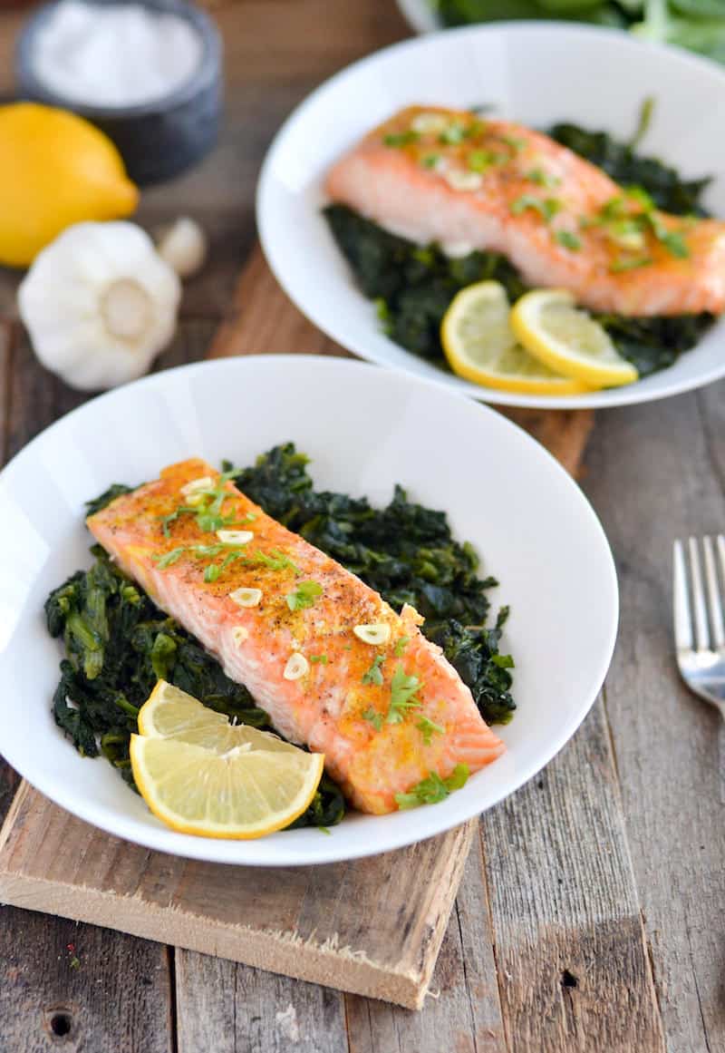 Easy baked salmon and spinach recipe