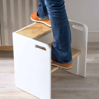 DIY wood step stool that doubles as a small chair