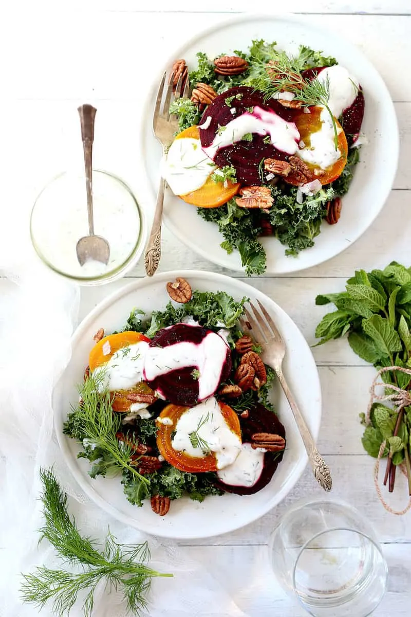 How to make a roasted beet salad with kale and Greek yogurt dressing