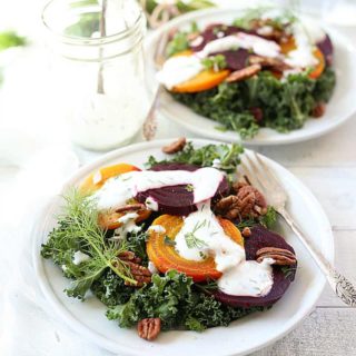 Delicious kale and beet salad with greek yogurt dressing