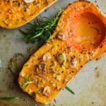 The garlic and rosemary make this roasted butternut squash recipe! Perfect for a weeknight dinner or even a side for a holiday.