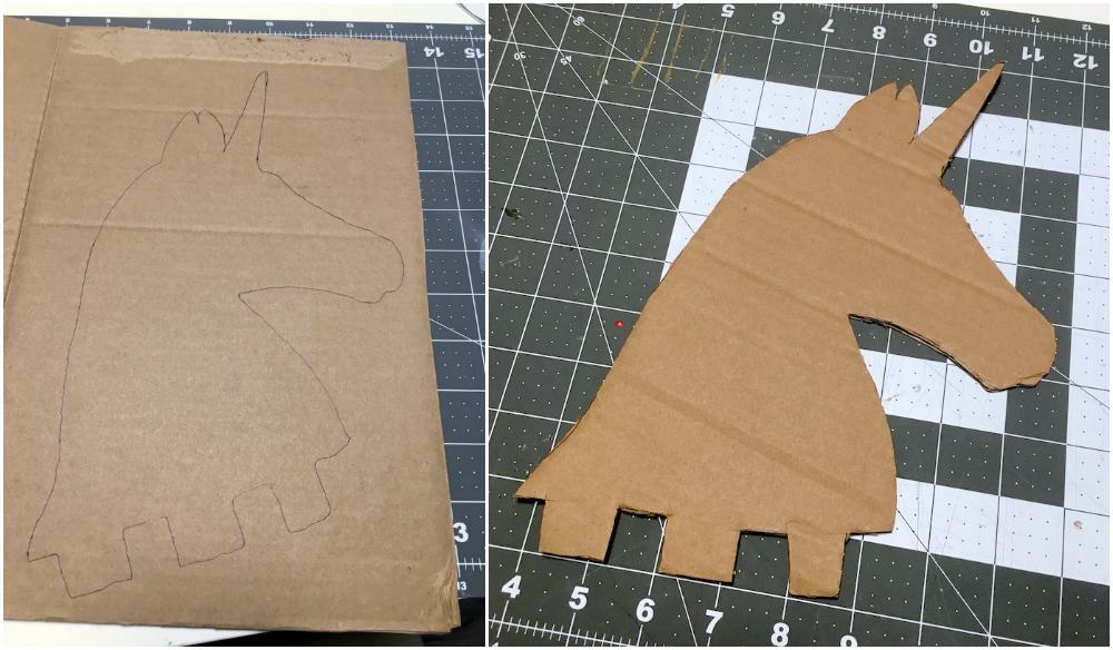 Unicorn head cut out of the cardboard