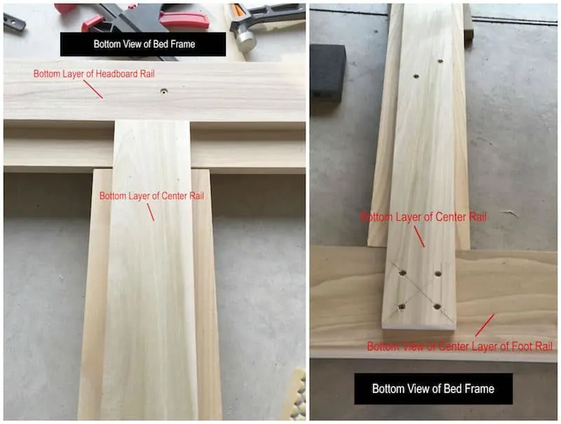 Step 17 modern bed DIY - bottom view of bed frame