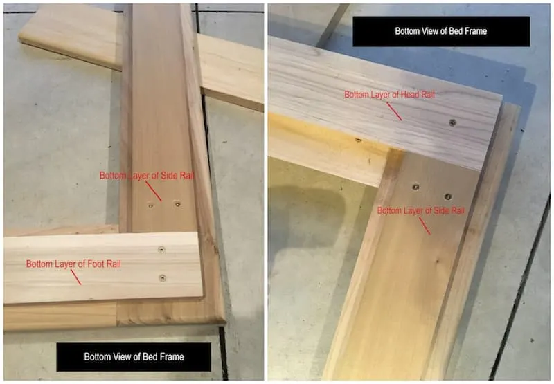 Step 19 DIY modern bed frame - side rail bottom layer