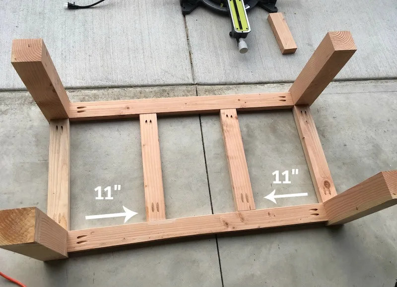 DIY farmhouse coffee table step 8 - attach support pieces