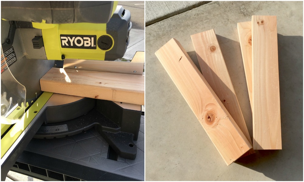 Ryobi saw cutting a 2” x 4” x 8' piece of wood into four pieces