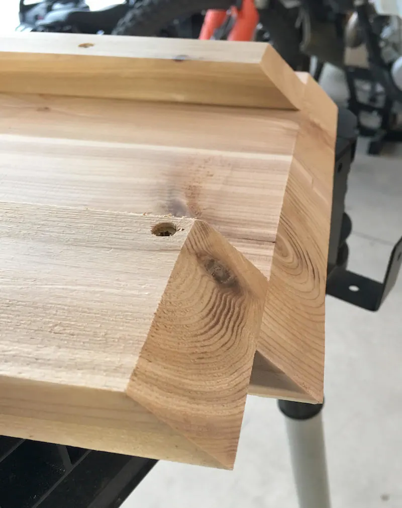 Cut 45 degree edges on both sides of the table frame