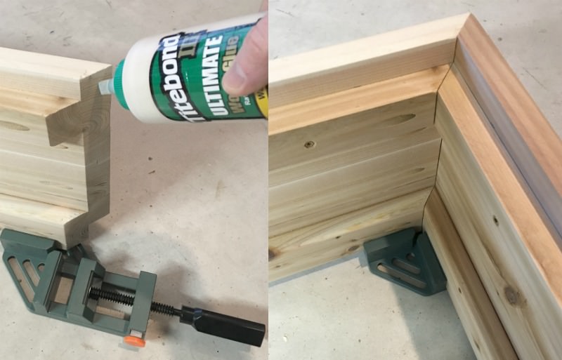 Gluing the DIY patio table edges