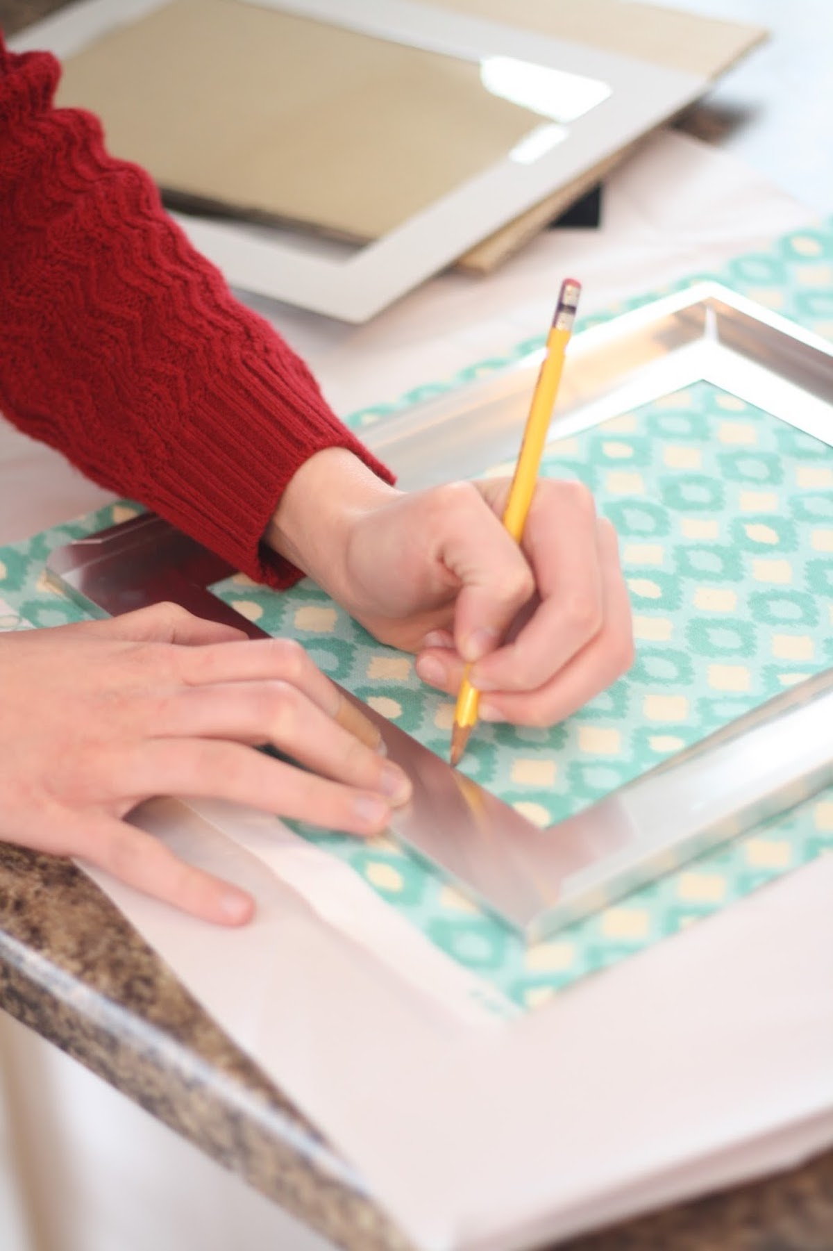 Trace the frame on fabric with a pencil
