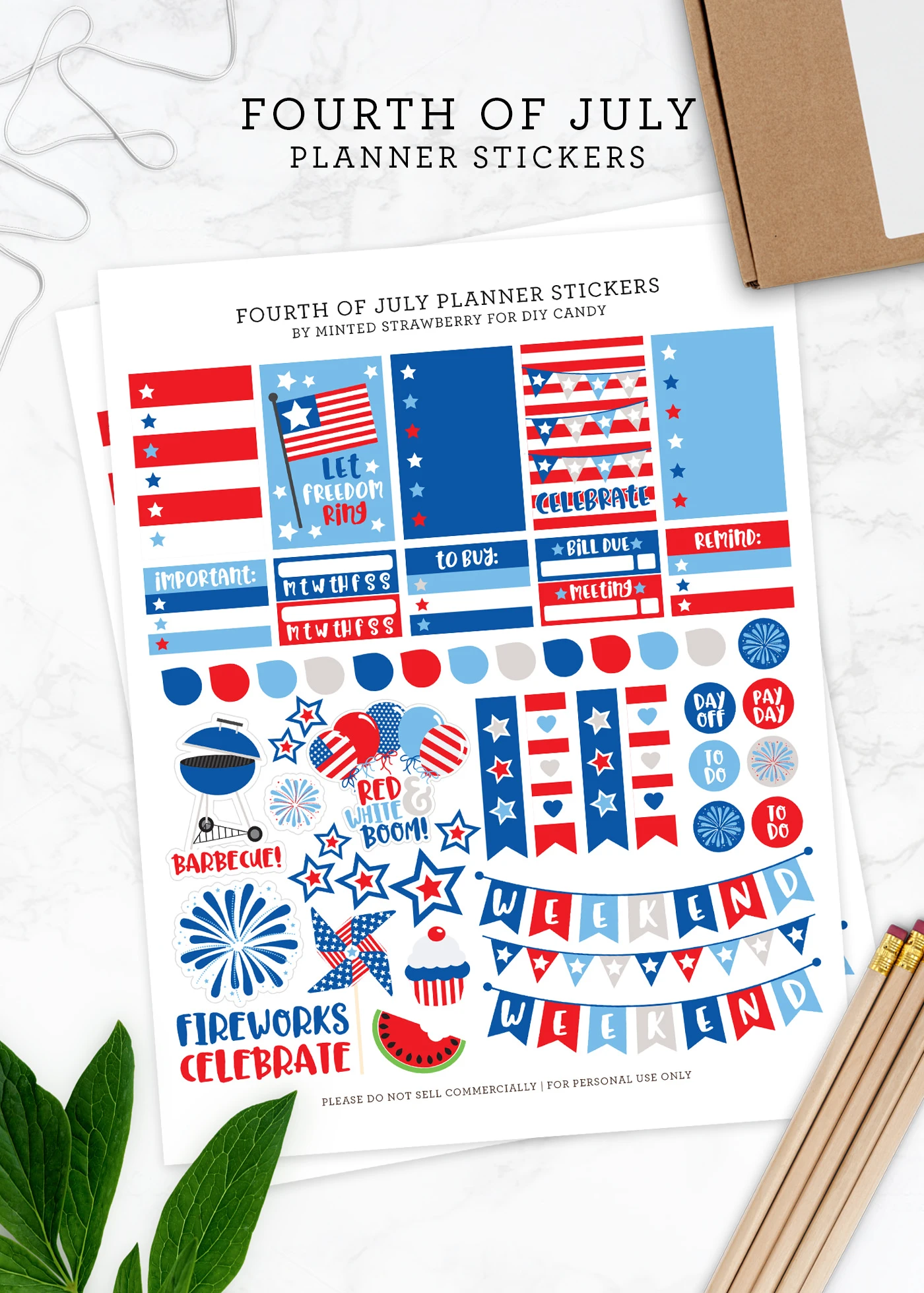 Fourth of July Stickers for Your Planner (Free!) - DIY Candy