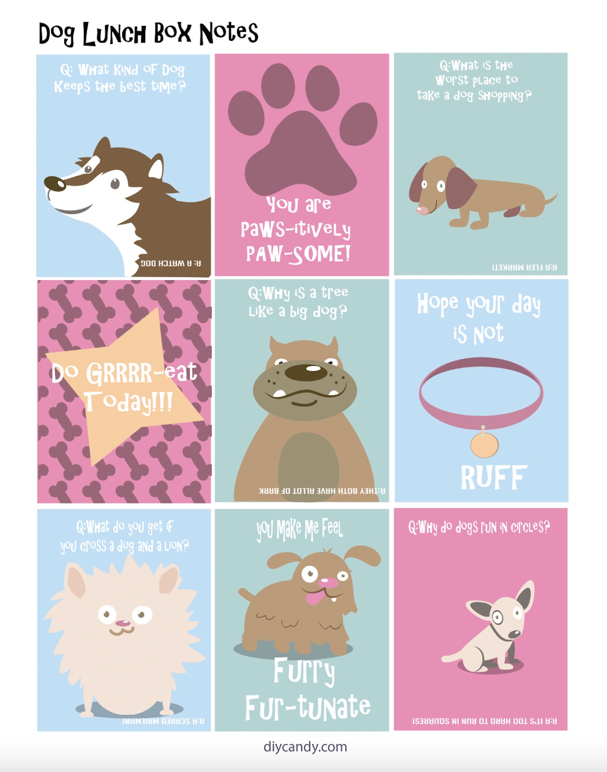 Printable Dog Lunch Box Notes