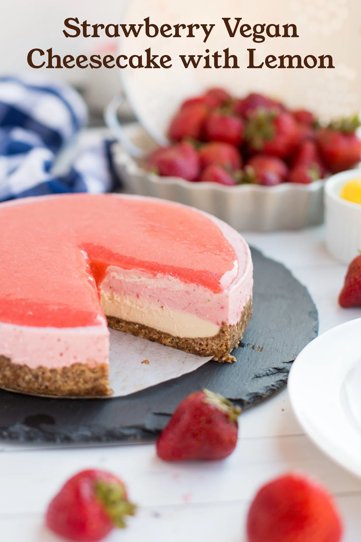 Strawberry Vegan Cheesecake with Lemon