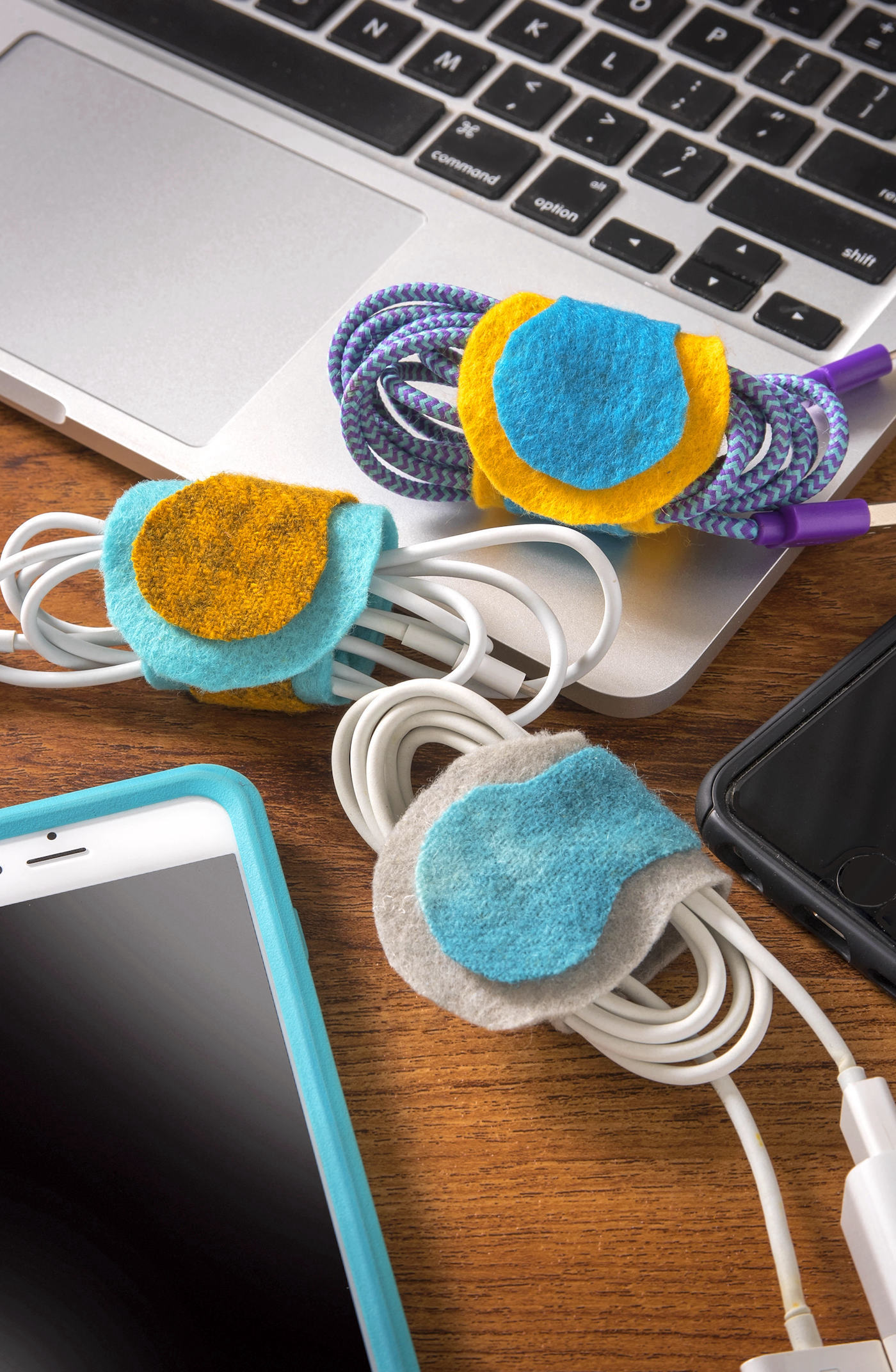 DIY cable organizers made from felt