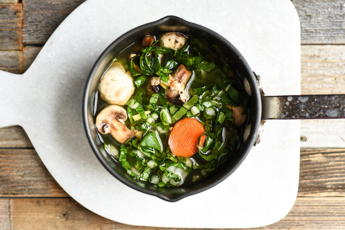 Vegetables added to the saucepan
