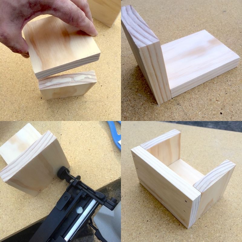 Assemble boxes with wood glue and a nail gun