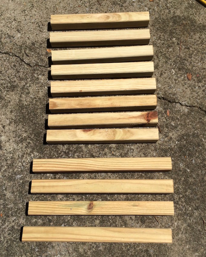 Cut 2 x 2s on the ground