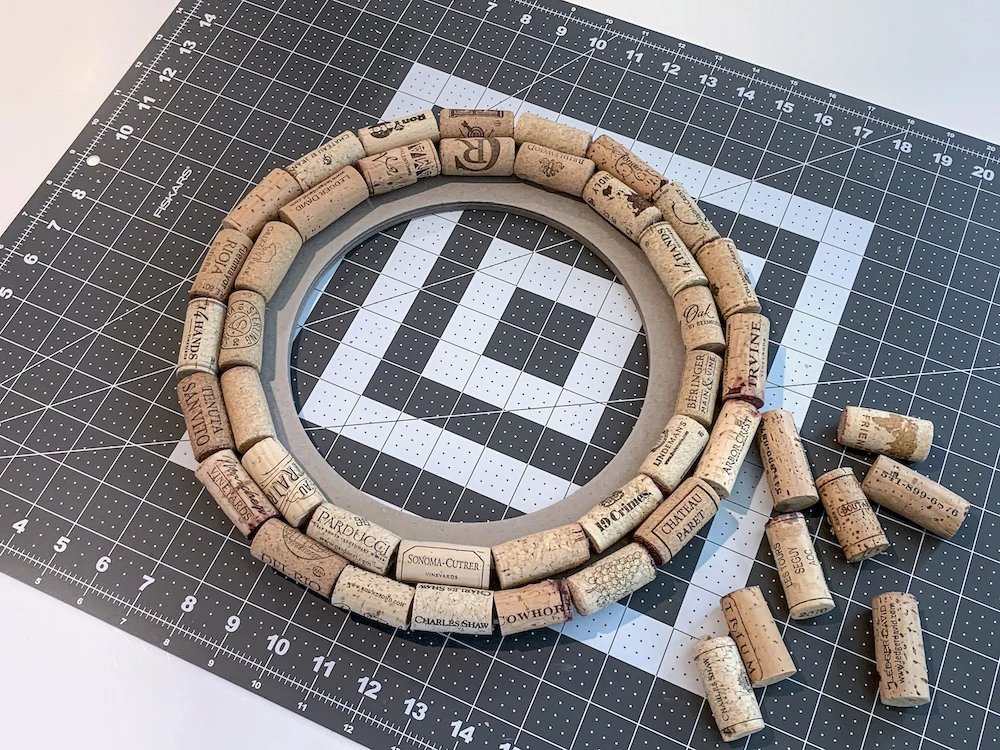 Two rings of wine corks on a wreath form