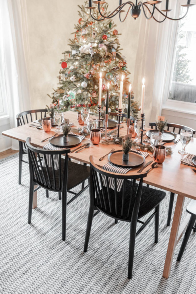 Black & Copper Modern Christmas Tablescape