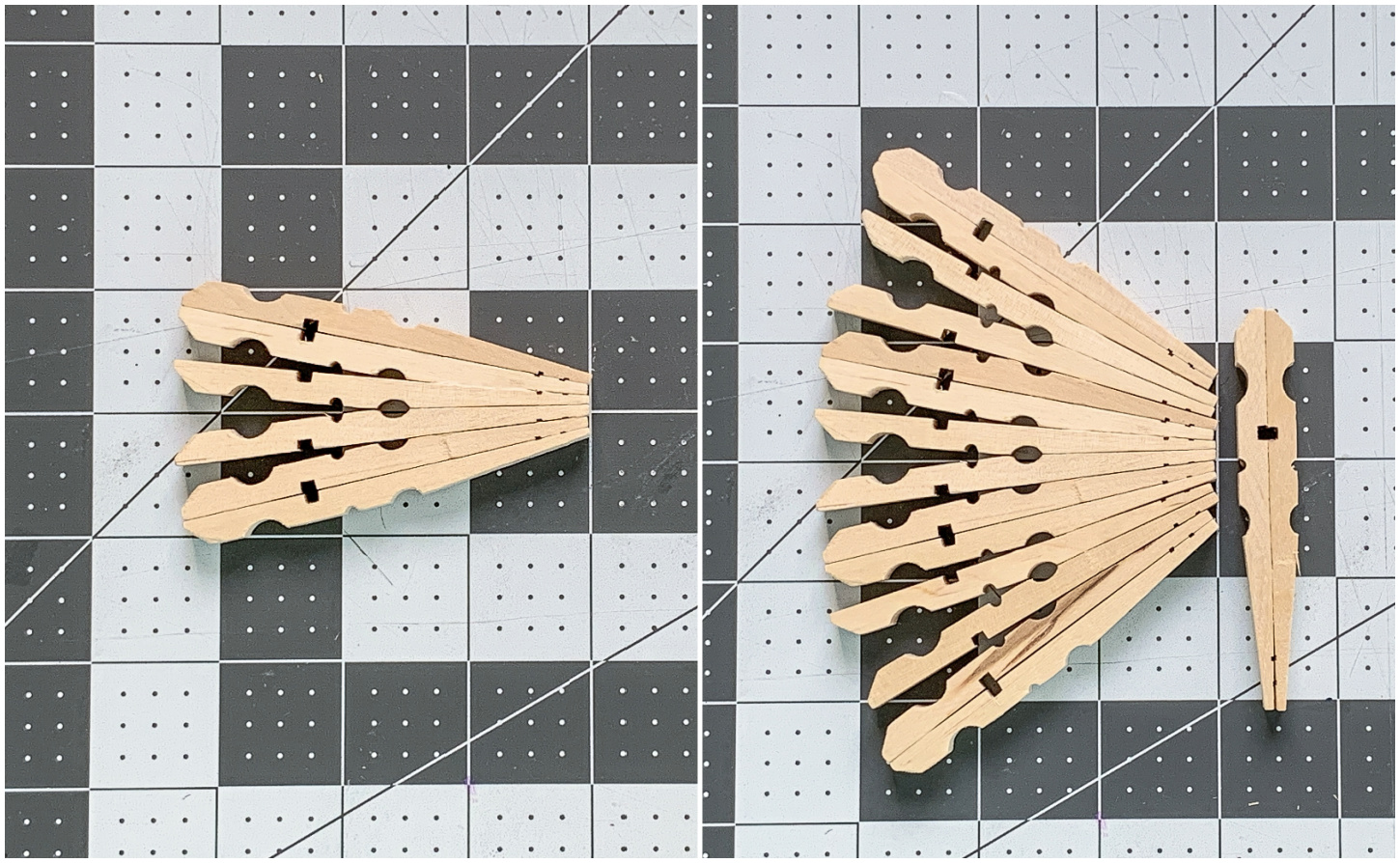 Forming a butterfly wing out of clothespins