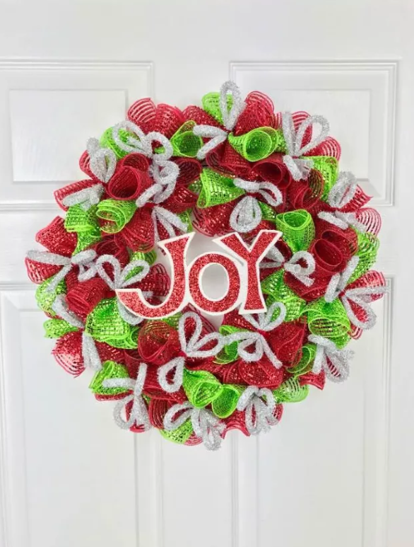 Gold Mesh Wreath Christmas Wreath Front Door Wreath White Poinsettia Joy Mesh Wreath CLEARANCE