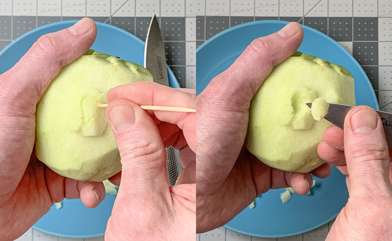 Carving out ears on the apple