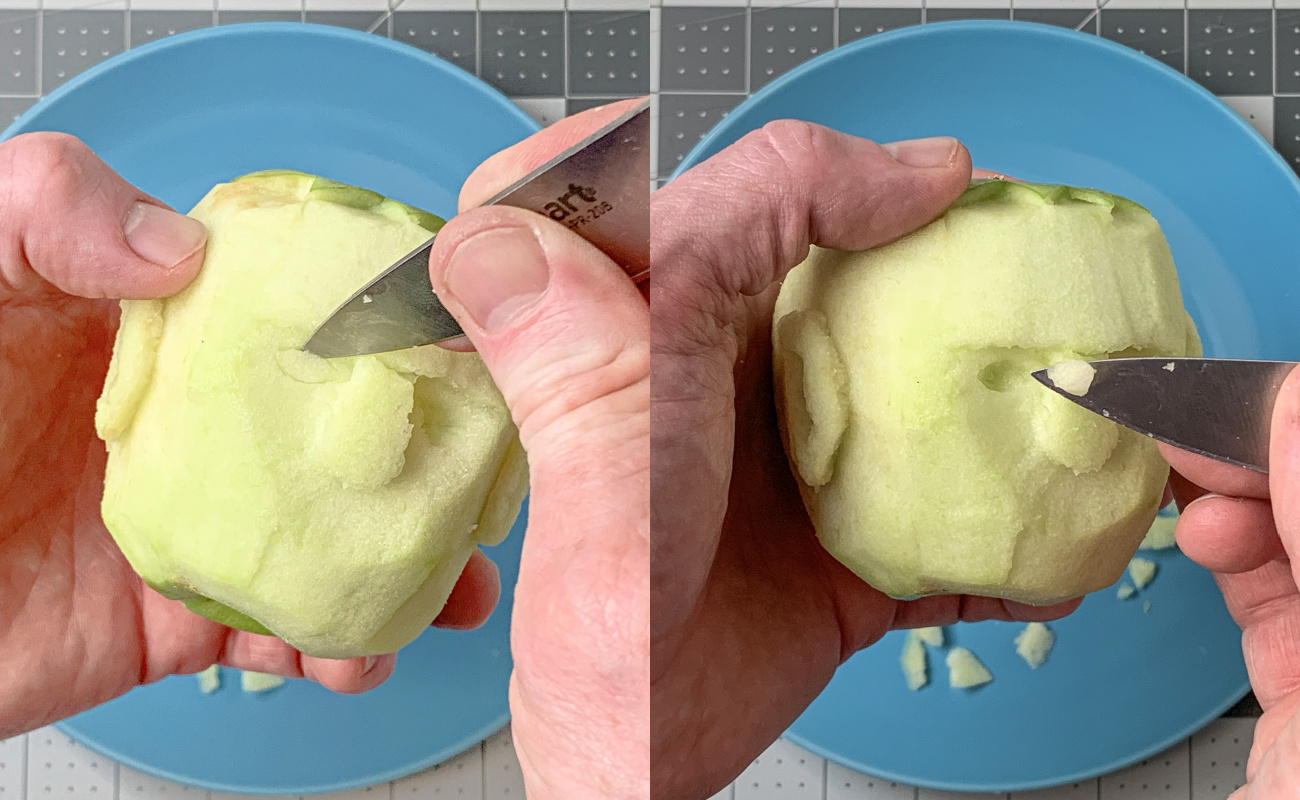 Carving out eyes on the apple