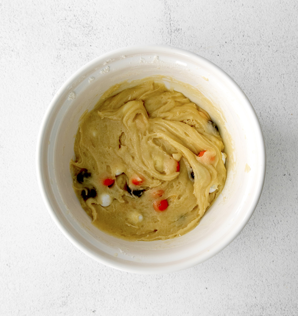 M&M cookie dough ready to chill