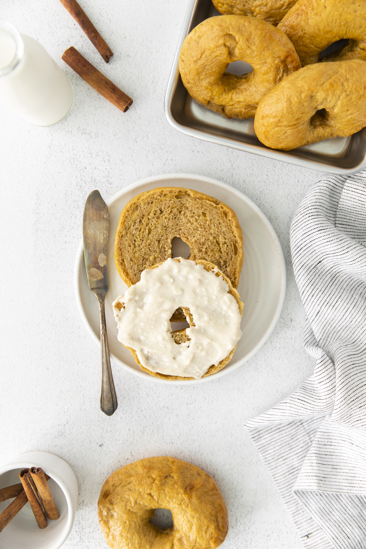 Pumpkin Bagels with Maple Cream Cheese