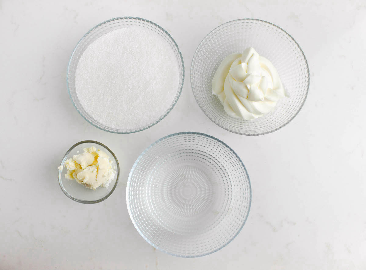 Water, sugar, double cream, and butter