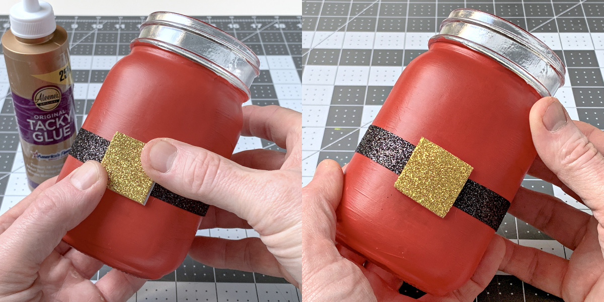 Gold glitter foam glued to the front of the jar