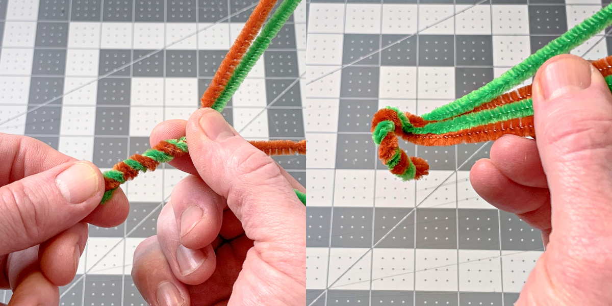 Twisting the folded part of the pipe cleaners together