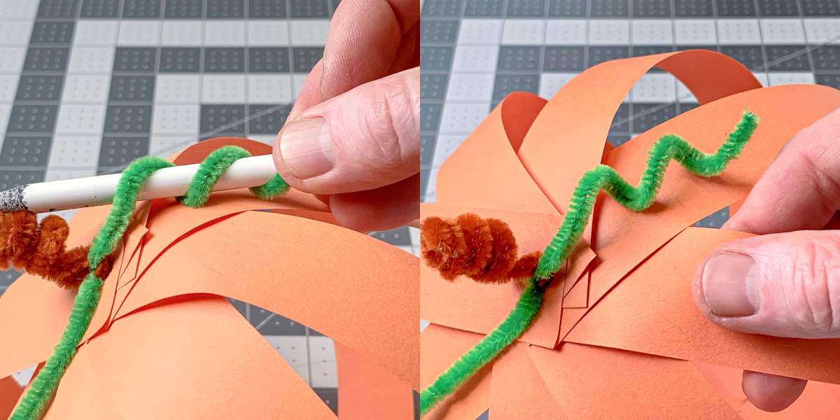 Twisting the green pipe cleaners around the pencil to make the leaves