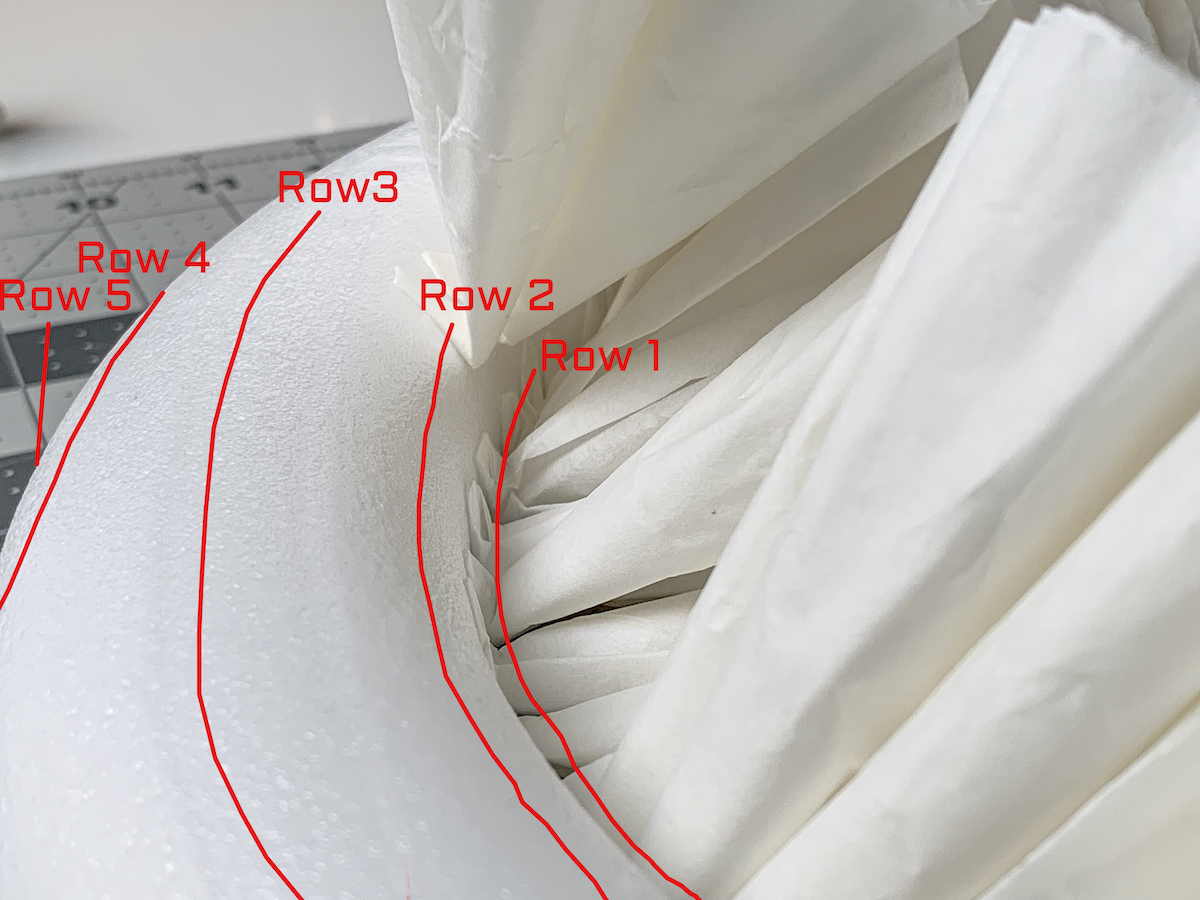 Diagram showing where to glue the coffee filters on a wreath form