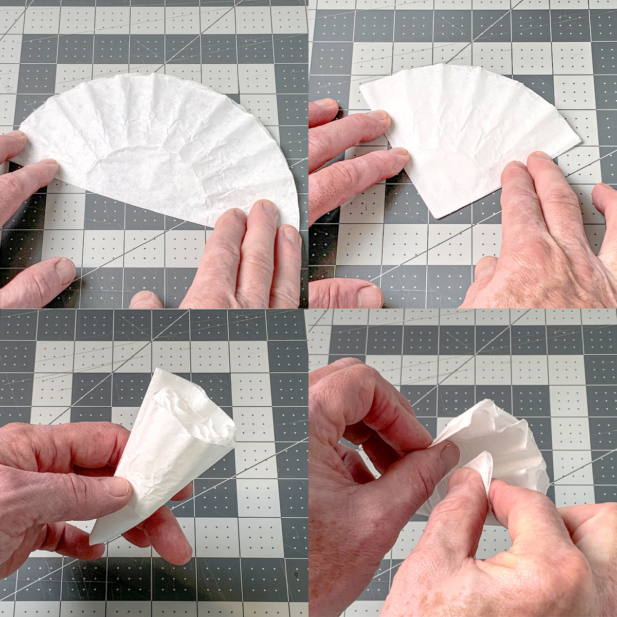 Folding a coffee filter into a cone shape