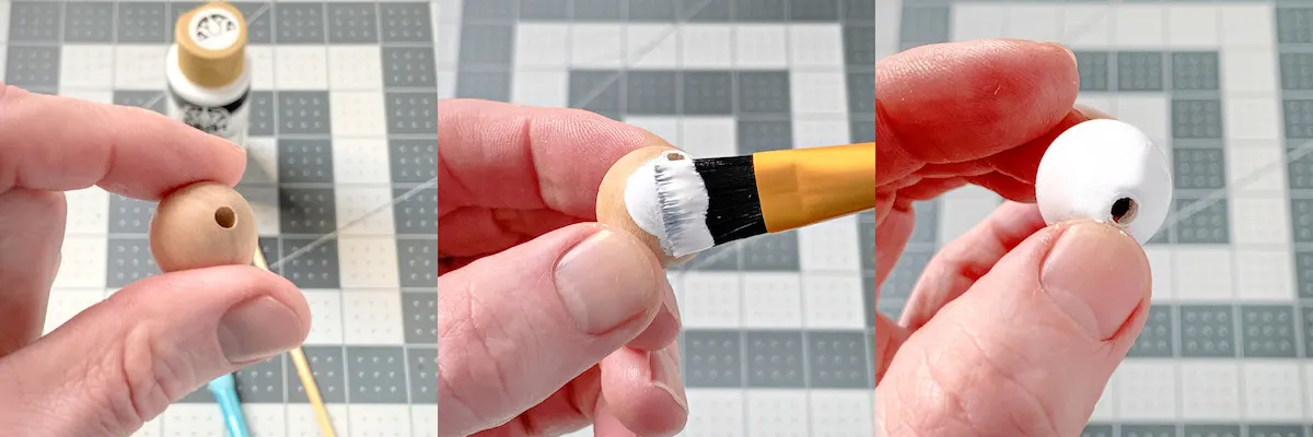 Painting a wood bead with white acrylic paint