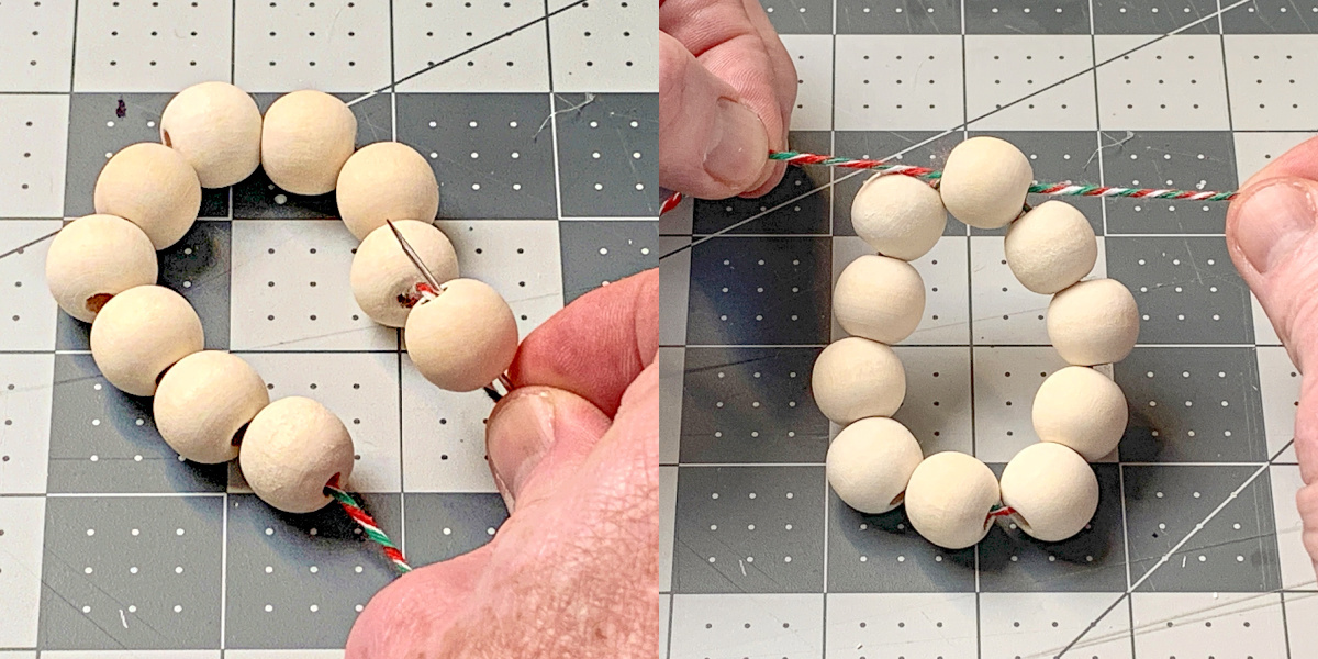 Stringing ten beads into a loop