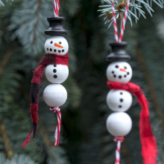 Wood bead snowman ornament
