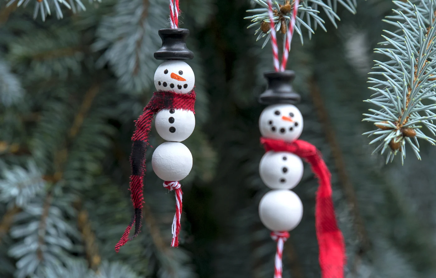 Wood bead snowman ornament