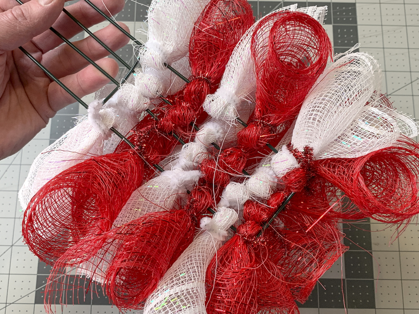 Back of the candy cane mesh wreath
